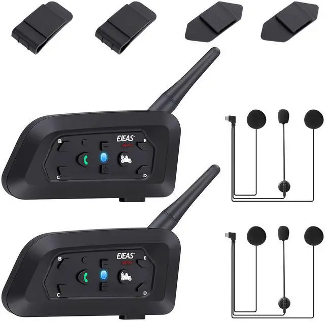 Main image of V6 Pro Motorcycle Helmet Bluetooth Intercom Headset 1200M 2 People Full Duplex Wireless Motorbike Interphone Connect Up to 6 Riders for Motorcycling Skiing and Climbing (2 Pack)