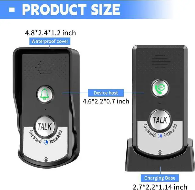 Alt view image 5 of 7 - 2 Way Wireless Doorbell Intercom Indoor Outdoor, 3280ft Long Range Door Intercoms System for Home with Waterproof Cover Rechargeable Battery 38 Ringtones 3 Adjustable Volume 3 Pack