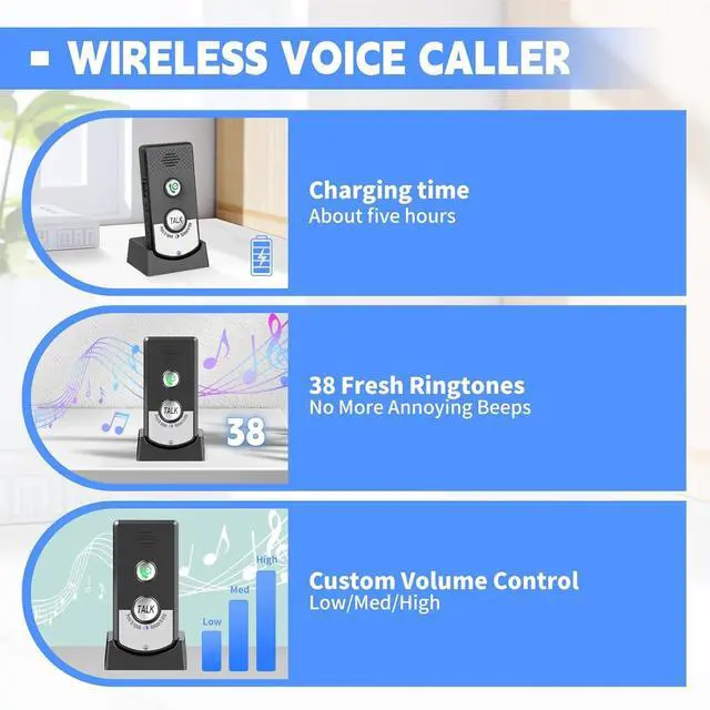 Alt view image 4 of 7 - 2 Way Wireless Doorbell Intercom Indoor Outdoor, 3280ft Long Range Door Intercoms System for Home with Waterproof Cover Rechargeable Battery 38 Ringtones 3 Adjustable Volume 3 Pack