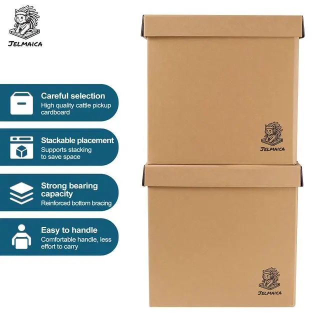 Alt view image 4 of 7 - Vinyl Record Storage Box - Moving Box with Handles and Lids - Sturdy Cardboard Crate for Vinyl storage - Holds Up to 60 Records or LPs - Set of 4 Boxes (Kraft)
