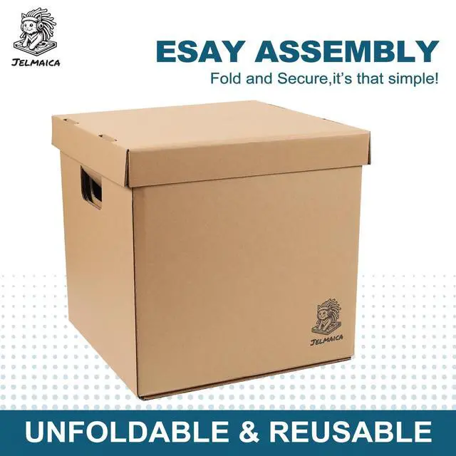 Alt view image 5 of 7 - Vinyl Record Storage Box - Moving Box with Handles and Lids - Sturdy Cardboard Crate for Vinyl storage - Holds Up to 60 Records or LPs - Set of 4 Boxes (Kraft)