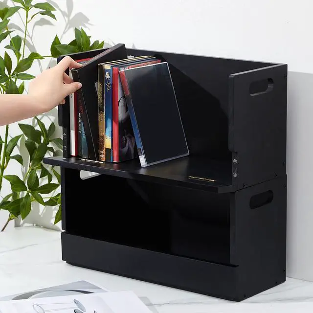 Alt view image 5 of 7 - 1 Pack Wooden DVD Storage Organizer Boxes, Holds 26 DVDs, Solid Wood Media Storage with Carry Handles for DVDs, CDs, Blu-ray Discs, Movie Cases and Cassette Tapes, Black