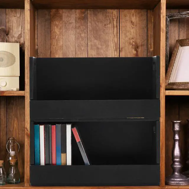 Alt view image 6 of 7 - 1 Pack Wooden DVD Storage Organizer Boxes, Holds 26 DVDs, Solid Wood Media Storage with Carry Handles for DVDs, CDs, Blu-ray Discs, Movie Cases and Cassette Tapes, Black