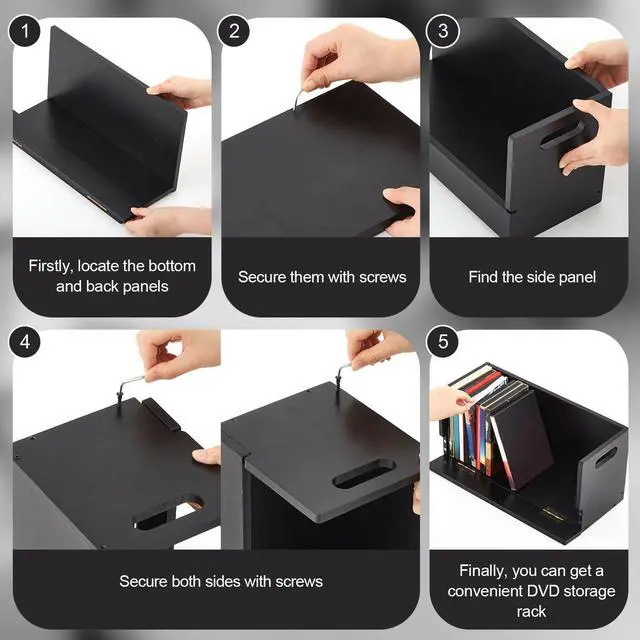 Alt view image 7 of 7 - 1 Pack Wooden DVD Storage Organizer Boxes, Holds 26 DVDs, Solid Wood Media Storage with Carry Handles for DVDs, CDs, Blu-ray Discs, Movie Cases and Cassette Tapes, Black