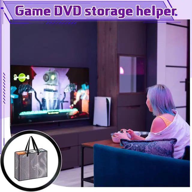 Alt view image 3 of 7 - 4 Packs Extra Large DVD Storage Bags, Storage Case Holder Organizer Holds up to 360 DVDs Clear Plastic Bags Video Game with Carrying Handles and Zipper, Media Organizer for Movie VHS (Clear)
