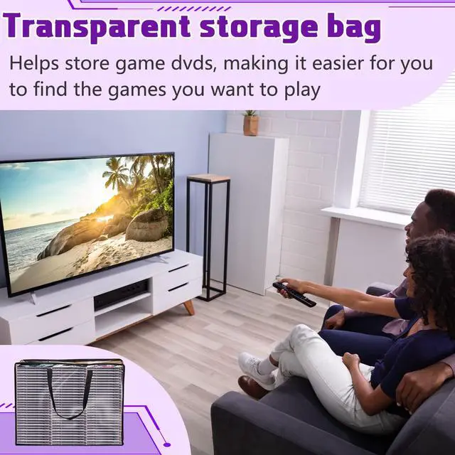 Alt view image 4 of 7 - 4 Packs Extra Large DVD Storage Bags, Storage Case Holder Organizer Holds up to 360 DVDs Clear Plastic Bags Video Game with Carrying Handles and Zipper, Media Organizer for Movie VHS (Clear)