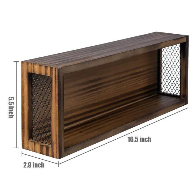 Alt view image 5 of 7 - Cassette Tape Storage, Farmhouse Style Cassette Rack Towe for Table or Wall Mount, Rustic Solid Burnt Wood & Diamond Metal Wire Mesh
