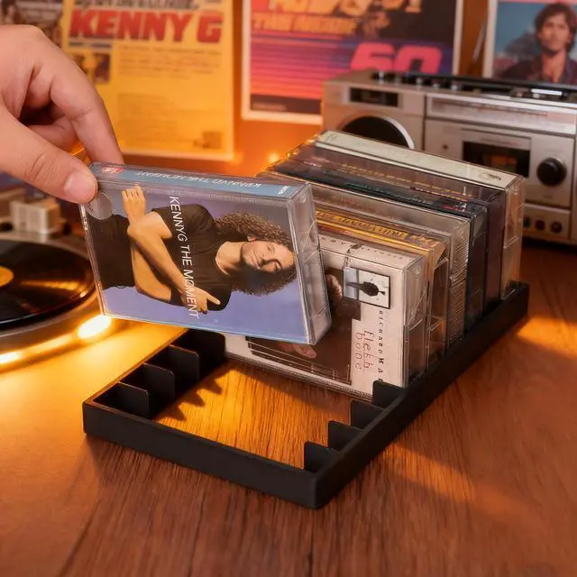 Alt view image 2 of 6 - Cassette Tape Storage Holder -10 Slots Audio Cassette Tape Holder, No Assembly Required, Space-Saving Design, Easy Access - For Home & Studio Use by Music Lovers & Collectors