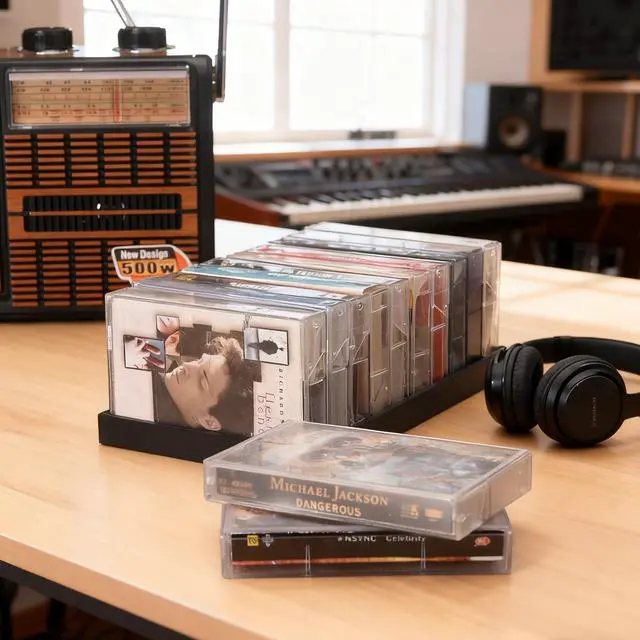 Alt view image 5 of 6 - Cassette Tape Storage Holder -10 Slots Audio Cassette Tape Holder, No Assembly Required, Space-Saving Design, Easy Access - For Home & Studio Use by Music Lovers & Collectors