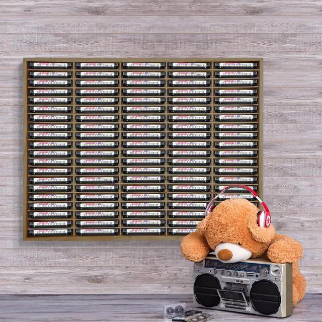 Alt view image 6 of 6 - 100 Slot Cassette Tape Storage Holder Wooden Audio Tapes Organizer Cassette Tape Rack for Collections Audio Accessory (Brown)