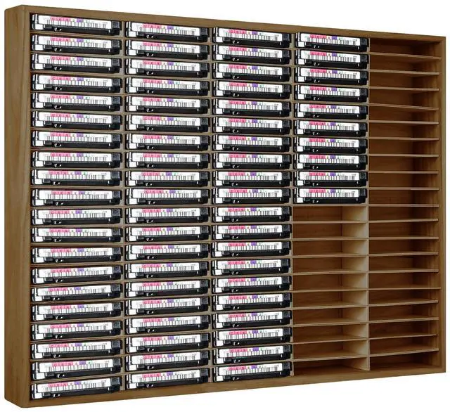 Main image of 100 Slot Cassette Tape Storage Holder Wooden Audio Tapes Organizer Cassette Tape Rack for Collections Audio Accessory (Brown)