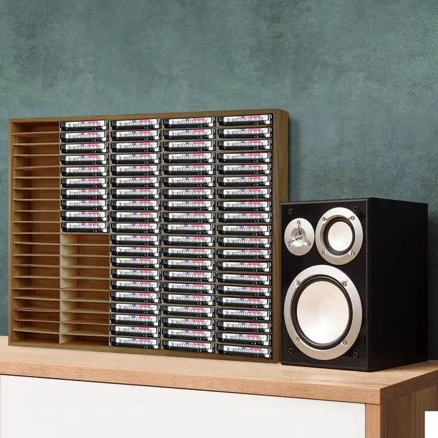 Alt view image 5 of 6 - 100 Slot Cassette Tape Storage Holder Wooden Audio Tapes Organizer Cassette Tape Rack for Collections Audio Accessory (Brown)