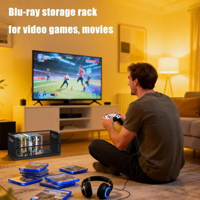 Alt view image 7 of 7 - DVD Storage Rack 2 Pack, Stackable Media Organizer Holds 56 DVDs or 64 Blu ray Cases, Shelf with Magnetic Door for Video Games and CDs, VHS Tapes