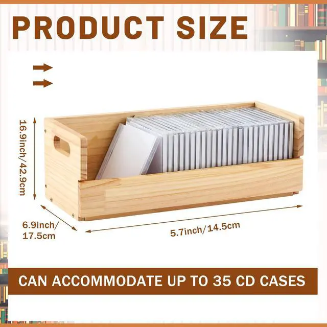 Alt view image 2 of 7 - 2 Set Wooden CD Storage Box,Holds 72 CDs(36 Each),Stackable CD Holder Organizer with Magnetic Front Flap and Carrying Handles for DVDs, Cassette Tapes and Movie Cases (Natural Wood)