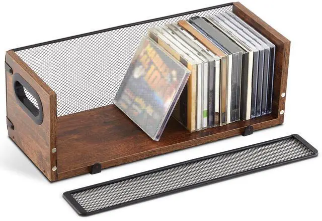 Main image of 1 Pcs Wooden Cd Storage Box Holder Racks Retro Cassette Tape Display Stand with Carrying Handles, Organizer Shelf for Movie Cases, Dvds, Cd Organizer Can Store up to 36 Pcs