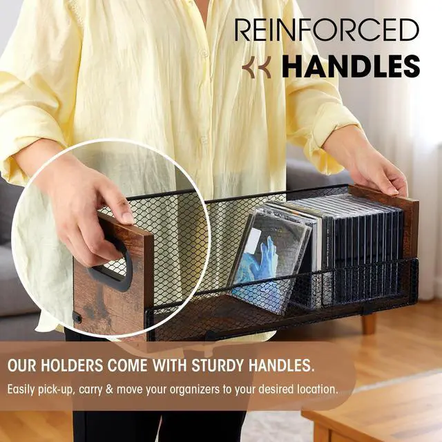 Alt view image 4 of 6 - 1 Pcs Wooden Cd Storage Box Holder Racks Retro Cassette Tape Display Stand with Carrying Handles, Organizer Shelf for Movie Cases, Dvds, Cd Organizer Can Store up to 36 Pcs
