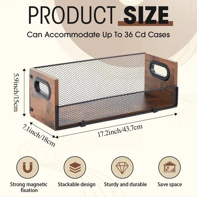 Alt view image 2 of 6 - 1 Pcs Wooden Cd Storage Box Holder Racks Retro Cassette Tape Display Stand with Carrying Handles, Organizer Shelf for Movie Cases, Dvds, Cd Organizer Can Store up to 36 Pcs