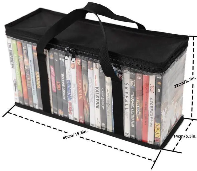 Alt view image 2 of 6 - Set of 4 DVD Storage Bags,Transparent PVC Media Storage,Media Organizer Bag for DVDs, CDs, Video Games, VHS Box, Video Game Disks,With Reinforced Carrying handles (4, Medium)