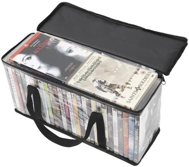 Alt view image 4 of 6 - Set of 4 DVD Storage Bags,Transparent PVC Media Storage,Media Organizer Bag for DVDs, CDs, Video Games, VHS Box, Video Game Disks,With Reinforced Carrying handles (4, Medium)
