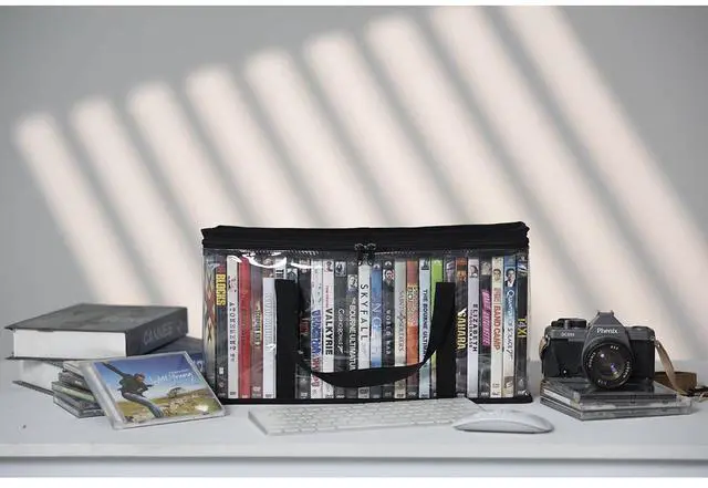 Alt view image 6 of 6 - Set of 4 DVD Storage Bags,Transparent PVC Media Storage,Media Organizer Bag for DVDs, CDs, Video Games, VHS Box, Video Game Disks,With Reinforced Carrying handles (4, Medium)