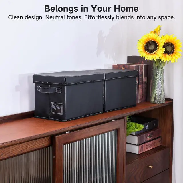 Alt view image 2 of 5 - 2-Pack 7-Inch Vinyl Record Storage Boxes Black Faux Leather Record Holder & Case with Lid Compact Storage Crate for Singles, EPs, Vinyl Rolls, and Accessories