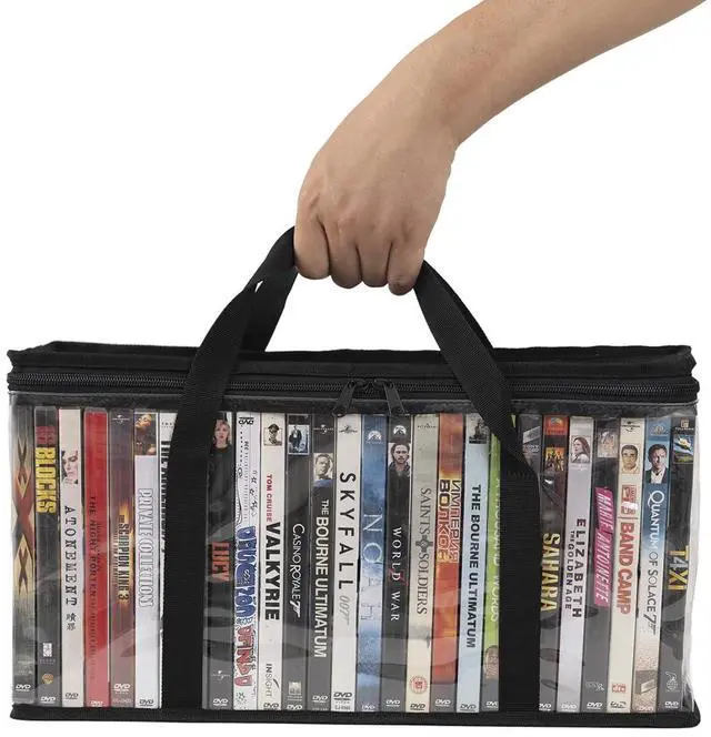 Alt view image 5 of 6 - Set of 4 DVD Storage Bags,Transparent PVC Media Storage,Media Organizer Bag for DVDs, CDs, Video Games, VHS Box, Video Game Disks,With Reinforced Carrying handles (4, Medium)