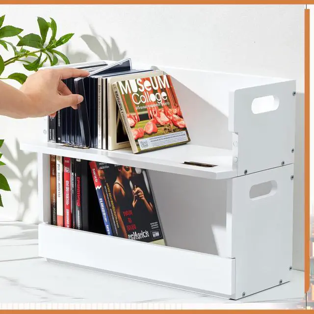 Alt view image 4 of 7 - 2 Set Wooden DVD and CD Storage Box Cassette Tape Display Stand Holder Rack with Carrying Handle, Organizer Shelf for Movie Cases, Each Can Store up to 36 CDs and 26 DVDs (White)
