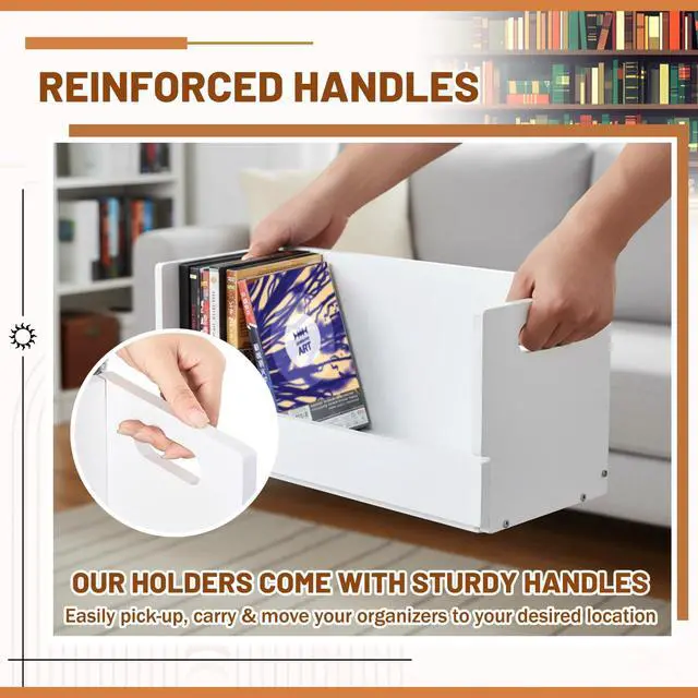 Alt view image 5 of 7 - 2 Set Wooden DVD and CD Storage Box Cassette Tape Display Stand Holder Rack with Carrying Handle, Organizer Shelf for Movie Cases, Each Can Store up to 36 CDs and 26 DVDs (White)