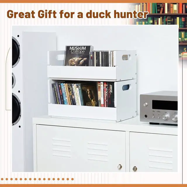 Alt view image 7 of 7 - 2 Set Wooden DVD and CD Storage Box Cassette Tape Display Stand Holder Rack with Carrying Handle, Organizer Shelf for Movie Cases, Each Can Store up to 36 CDs and 26 DVDs (White)