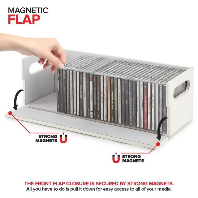 Alt view image 3 of 7 - CD Storage Box, Organizer Shelf for Movie Cases, DVDs, Cassette Tape Display Stand, Disc Holder Can Store Up to 40 CDs, Faux Leather (White)