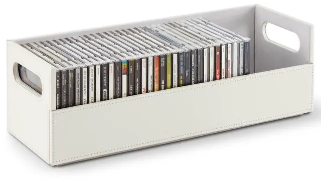 Main image of CD Storage Box, Organizer Shelf for Movie Cases, DVDs, Cassette Tape Display Stand, Disc Holder Can Store Up to 40 CDs, Faux Leather (White)