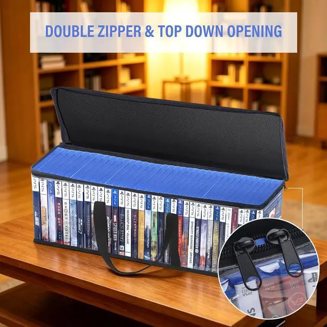 Alt view image 2 of 7 - DVD Storage Bags Set of 4, Clear PVC Media Storage Organizer with Handles & Front Zipper Window, Stackable DVD/CD/Blu Ray Storage Cases for Movie Collections, Holds 35-40 DVDs Each
