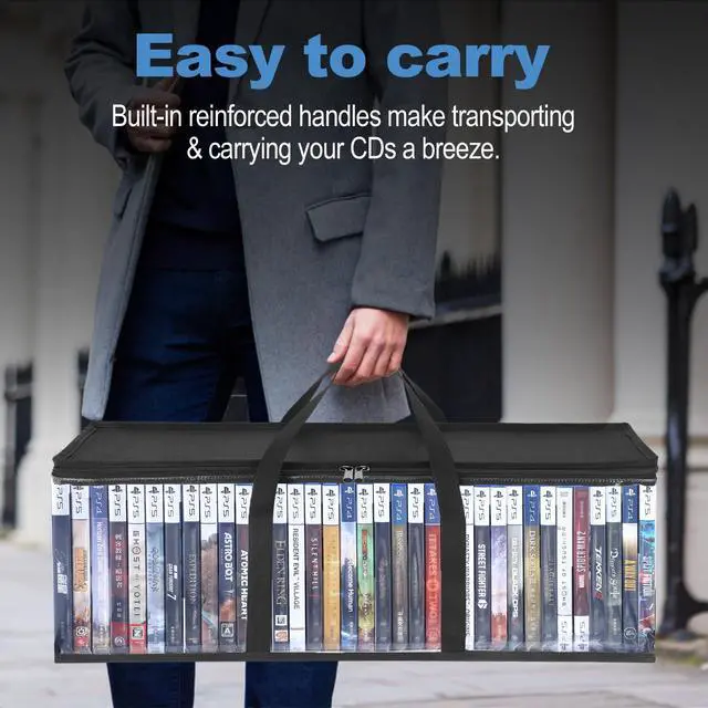 Alt view image 5 of 7 - DVD Storage Bags Set of 4, Clear PVC Media Storage Organizer with Handles & Front Zipper Window, Stackable DVD/CD/Blu Ray Storage Cases for Movie Collections, Holds 35-40 DVDs Each