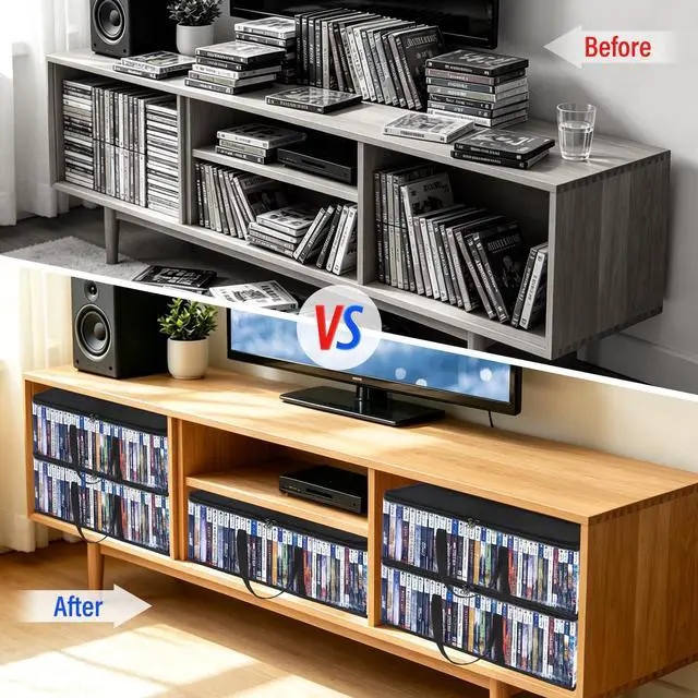 Alt view image 7 of 7 - DVD Storage Bags Set of 4, Clear PVC Media Storage Organizer with Handles & Front Zipper Window, Stackable DVD/CD/Blu Ray Storage Cases for Movie Collections, Holds 35-40 DVDs Each