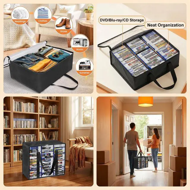 Alt view image 3 of 7 - Clear DVD Storage Bags 6 Pack, Hold 420 DVDs or 540 Blu Rays, Easy Find Media Organizers with Reinforced Handle for Movies, Video Games, VHS Tapes