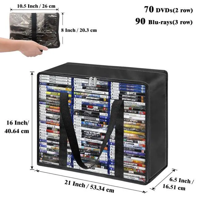 Alt view image 4 of 7 - Clear DVD Storage Bags 6 Pack, Hold 420 DVDs or 540 Blu Rays, Easy Find Media Organizers with Reinforced Handle for Movies, Video Games, VHS Tapes