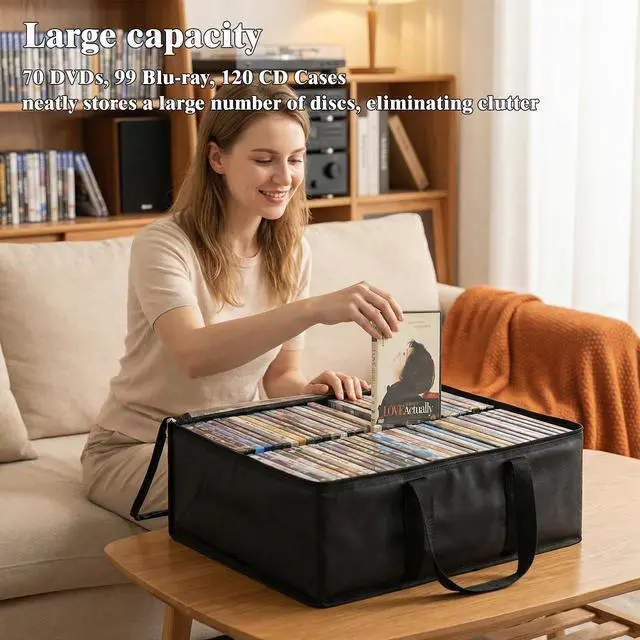 Alt view image 7 of 7 - DVD Blu ray Storage Bag 3 Pack, Hold 210 DVDs or 270 Blu-Rays, Clear Easy Find Media Organizer with Reinforced Handle for Video Games, Movies, VHS Tapes
