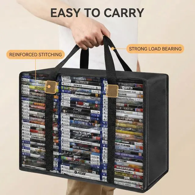 Alt view image 5 of 7 - Clear DVD Storage Bags 6 Pack, Hold 420 DVDs or 540 Blu Rays, Easy Find Media Organizers with Reinforced Handle for Movies, Video Games, VHS Tapes