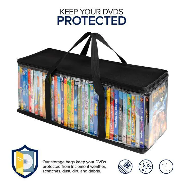 Alt view image 5 of 7 - DVD Storage Bags (Set of 6) Media Organizer Bag for DVDs, CDs, Blu Ray Disc, Movie Cases, VHS Box, Video Game Disks, Clear Plastic Holders with Carrying Handles and Zipper - Black