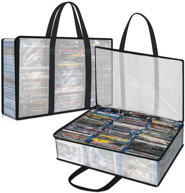 Main image of 2 Pack DVD Storage Bag, Sturdy Clear CD Organizer with Carrying Handles,Media Organizer Bag for DVDs, CDs,PS4 Game,VHS, Blu Ray Disc