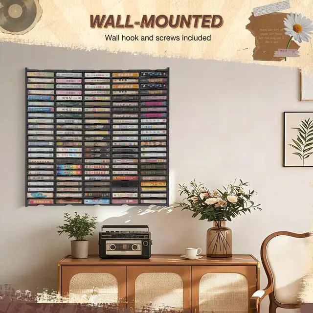 Alt view image 3 of 7 - 115-Slot Cassette Tape Storage Organizer Rack, Wall Mount Cassette Tape Holder, Audio Cassettes Display Shelf, Ideal Gift for Cassette Collectors