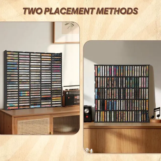 Alt view image 4 of 7 - 115-Slot Cassette Tape Storage Organizer Rack, Wall Mount Cassette Tape Holder, Audio Cassettes Display Shelf, Ideal Gift for Cassette Collectors