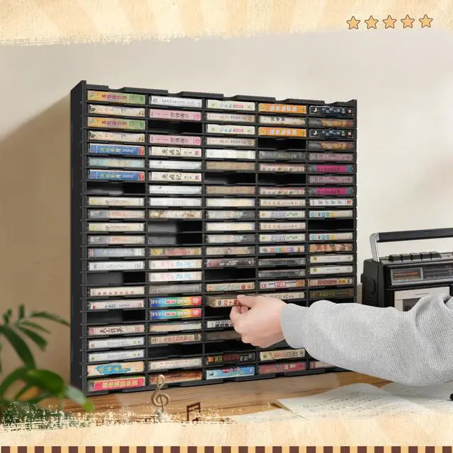Alt view image 7 of 7 - 115-Slot Cassette Tape Storage Organizer Rack, Wall Mount Cassette Tape Holder, Audio Cassettes Display Shelf, Ideal Gift for Cassette Collectors