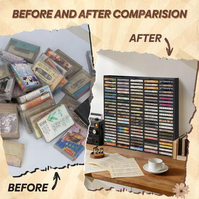 Alt view image 6 of 7 - 115-Slot Cassette Tape Storage Organizer Rack, Wall Mount Cassette Tape Holder, Audio Cassettes Display Shelf, Ideal Gift for Cassette Collectors