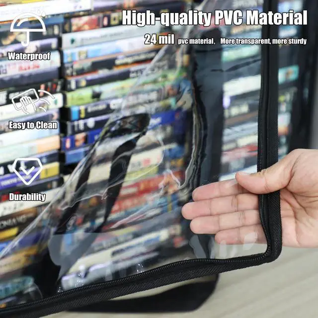 Alt view image 6 of 7 - Clear DVD Storage Bags 6 Pack, Hold 420 DVDs or 540 Blu Rays, Easy Find Media Organizers with Reinforced Handle for Movies, Video Games, VHS Tapes