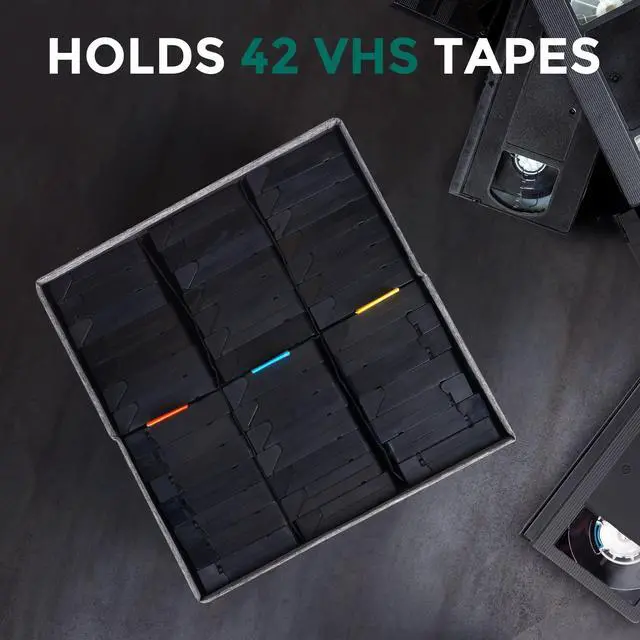 Alt view image 3 of 6 - VHS Storage Box with Lid, Practical VHS Storage Case with Index Labels, 14.4 x 13.4 x 8.2 Inch VHS Holder Storage Containers to Store up to 42 VHS Tapes- Gray