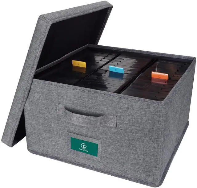 Main image of VHS Storage Box with Lid, Practical VHS Storage Case with Index Labels, 14.4 x 13.4 x 8.2 Inch VHS Holder Storage Containers to Store up to 42 VHS Tapes- Gray