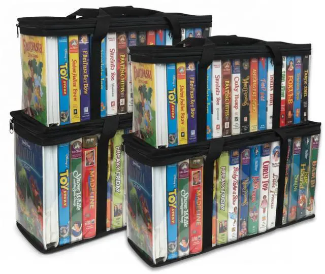 Main image of 4 Pack VHS Storage Bag-Movie Organizer-Video Tape-Handles-Hold 60-No Dust