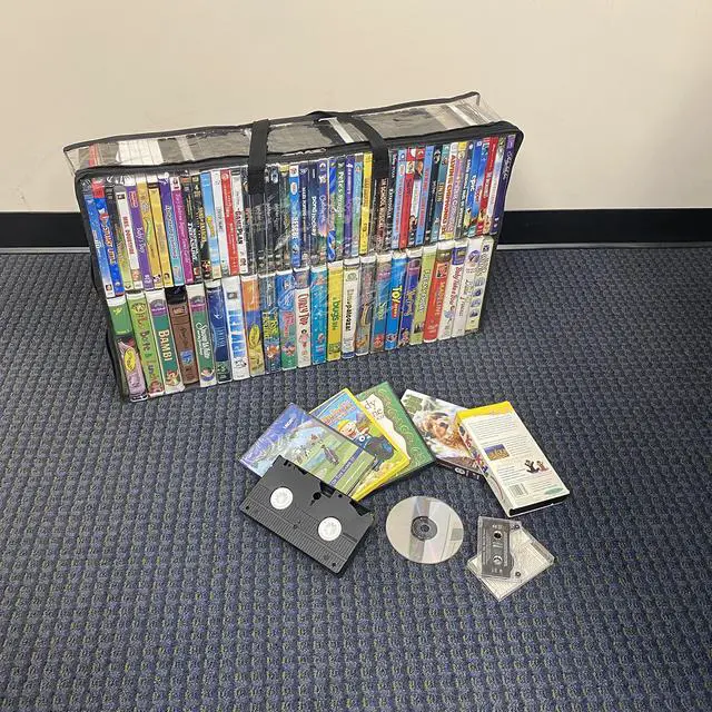 Alt view image 4 of 7 - 2 Pack-VHS Movie Tape Storage Bag/Case, Clear PVC Plastic-Holds 100 Total, Strong Handles-No Dirt/Moisture/Dust