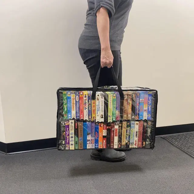 Alt view image 5 of 7 - 2 Pack-VHS Movie Tape Storage Bag/Case, Clear PVC Plastic-Holds 100 Total, Strong Handles-No Dirt/Moisture/Dust
